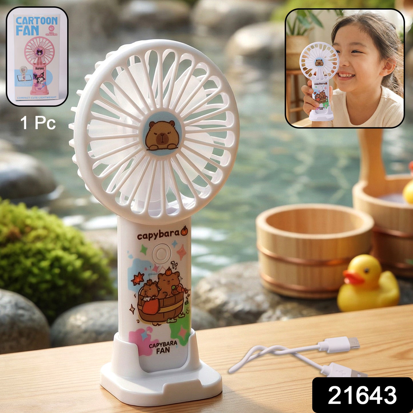 Cute Cartoon Rechargeable Handheld Fan (1 Pc)