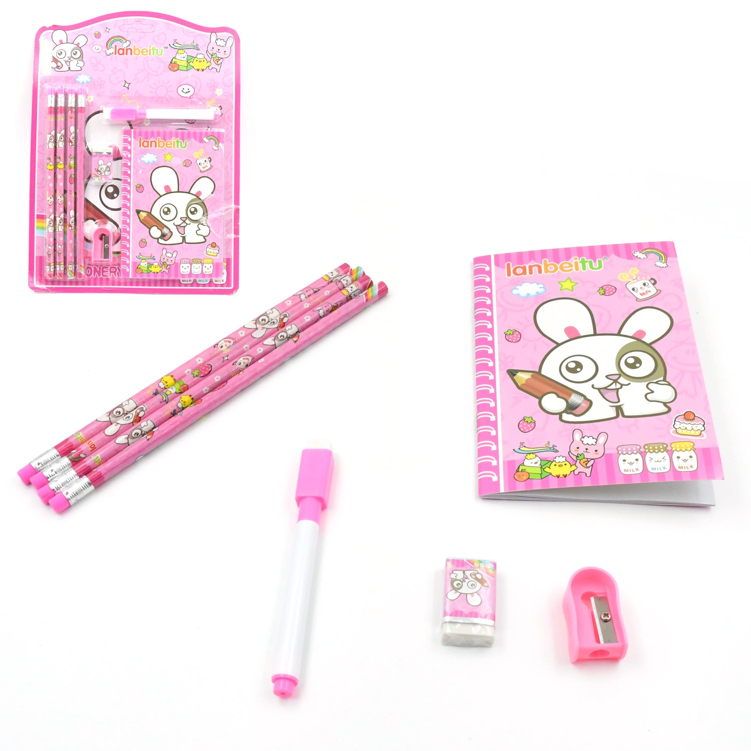 4299 Stationery Kit For Kids - Stationery Set Includes Wooden Pencil Sharpener Pencil And Eraser Set Small Diary School Supply Set Birthday Return Gift For Kids Boys Girls (8 Pc Set)