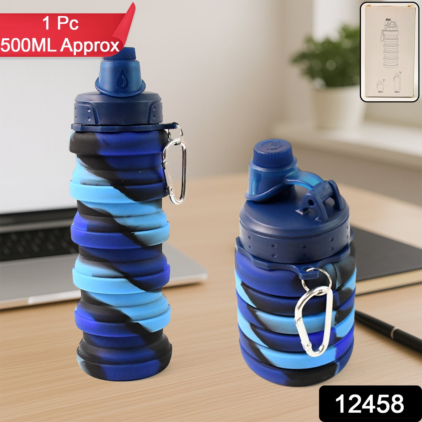 Silicone Foldable Water Bottle (1 Pc  24 Cm Foldable  500 Ml)