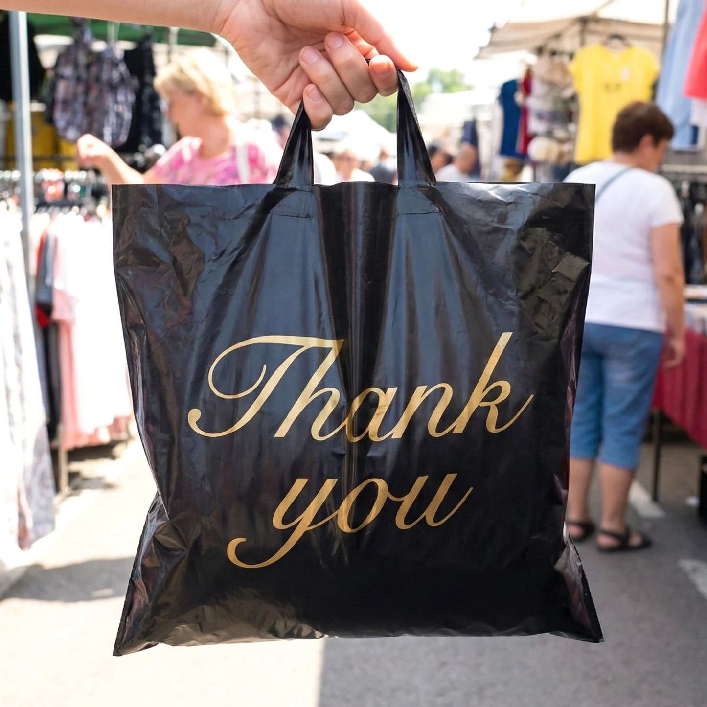 Black Thank You Printed Carry Bags Mix Size (4 Pc Set)