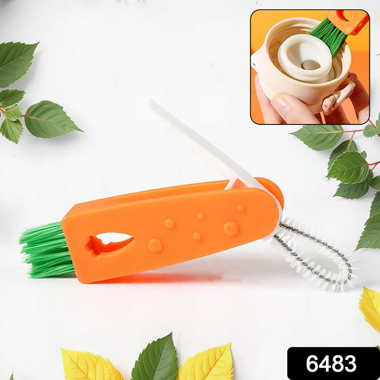6483  3 In 1 Multifunctional Cleaning Brush Mini Glass Cover Cleaning Brush Bottle Cleaning Brush Set Cup Cleaner Brush Bottle Cap Detail Brush For Bottle Cup Cover Lid Home Kitchen Washing Tool (1 Pc)