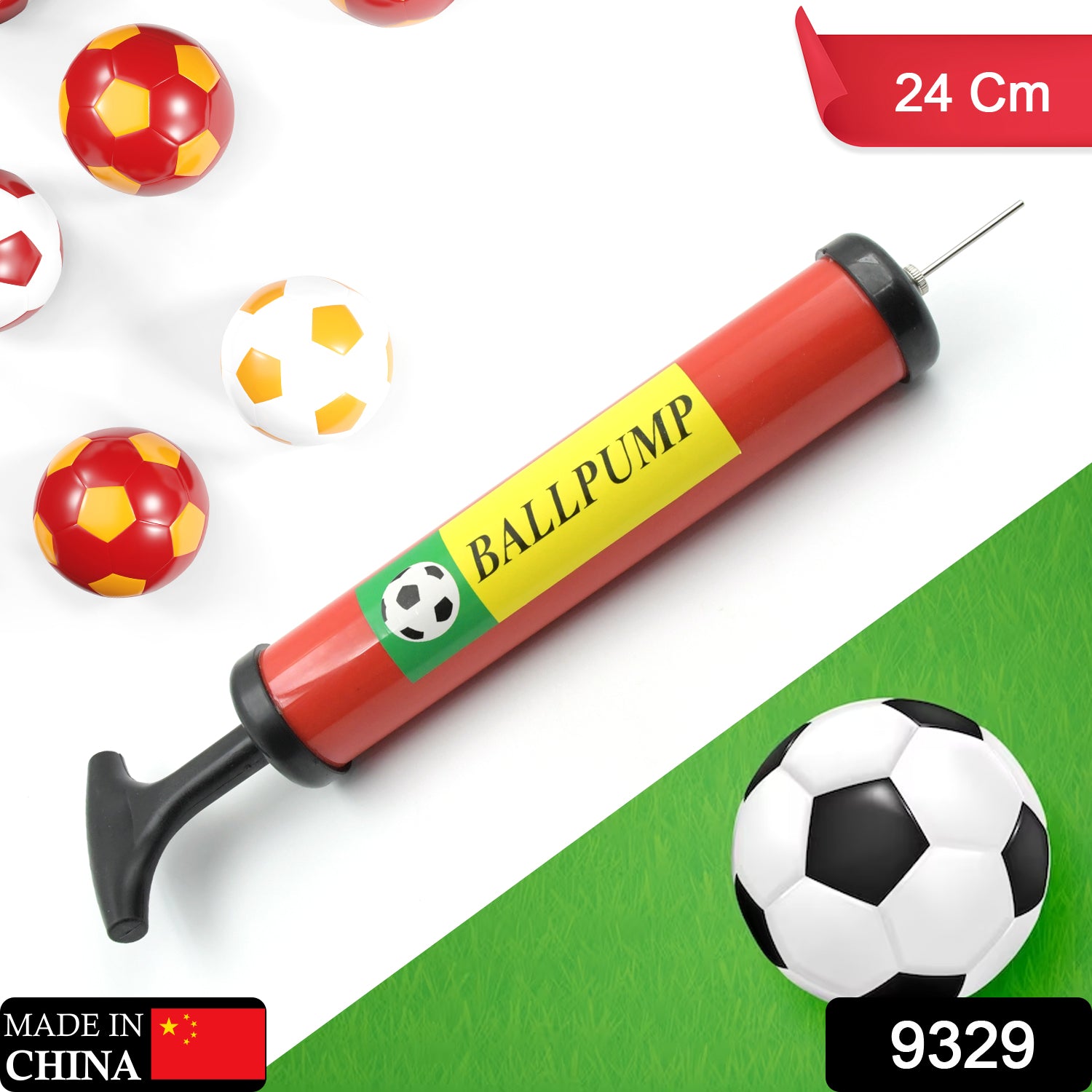 9329 Inflator Air Ball Pump Soft Bouncing Ball Development Kids Toy Sports Plastic Pump For Soccer Basketball Football Volleyball Ball (24 Cm)