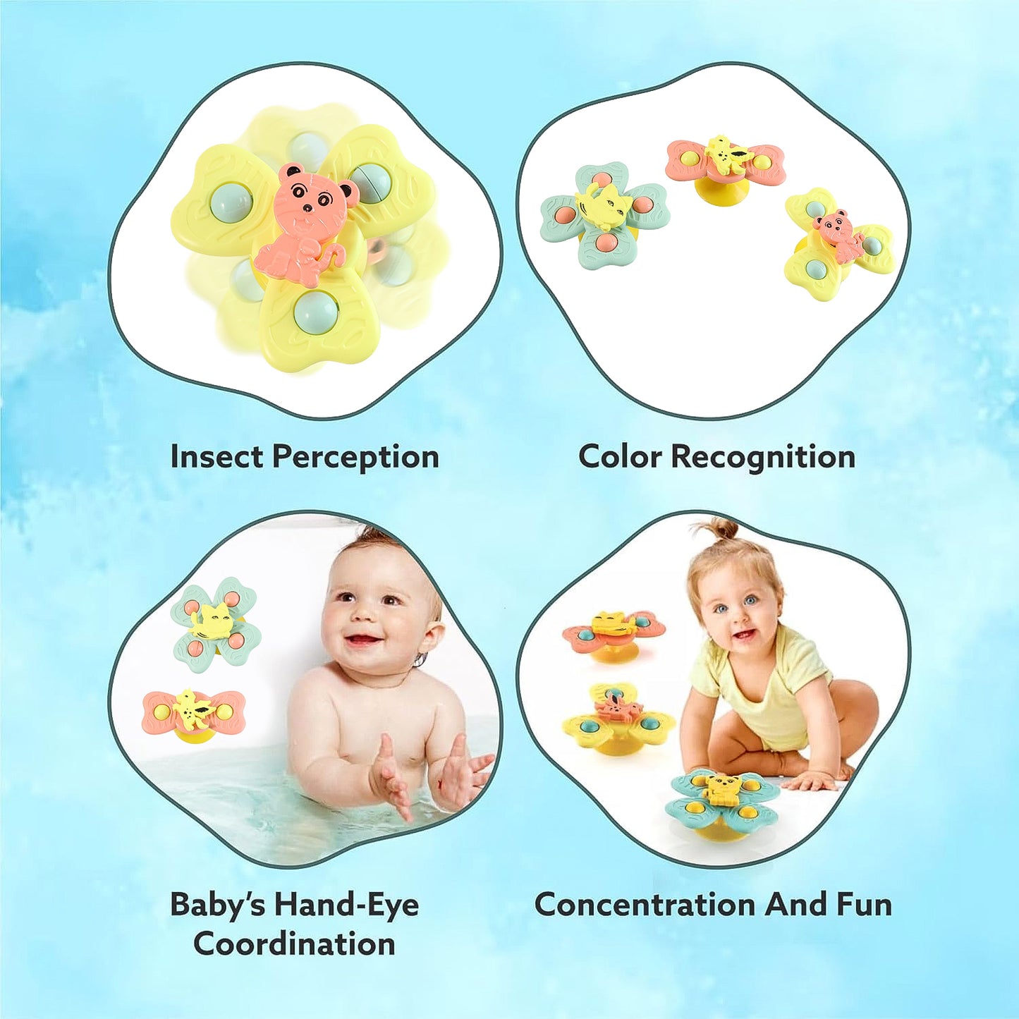 Buzzy Baby Spinner Toy Set  Suction Cup Spinning Toys (3 Pc Set)