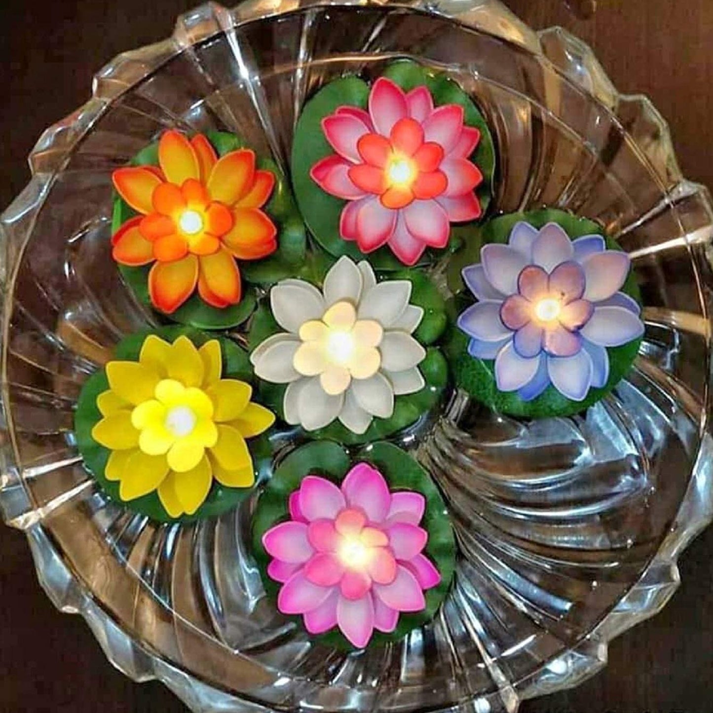 6556 Water Floating Smokeless Candles  Lotus Flowers Sensor Led Tealight For Outdoor And Indoor Decoration - Pack Of 6 Candle Candle (Pack Of 6)