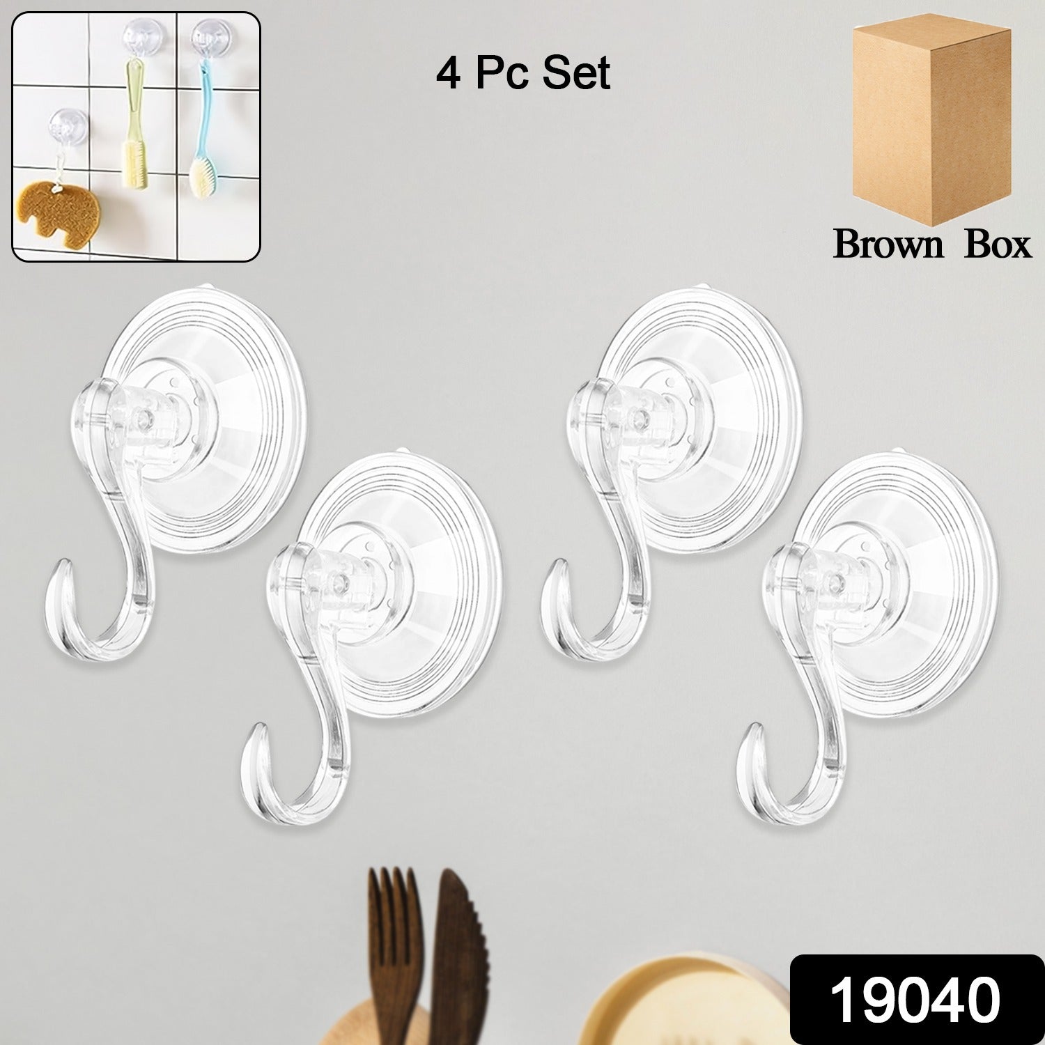 Plastic Suction Cup Hooks (10 Pcs Set)