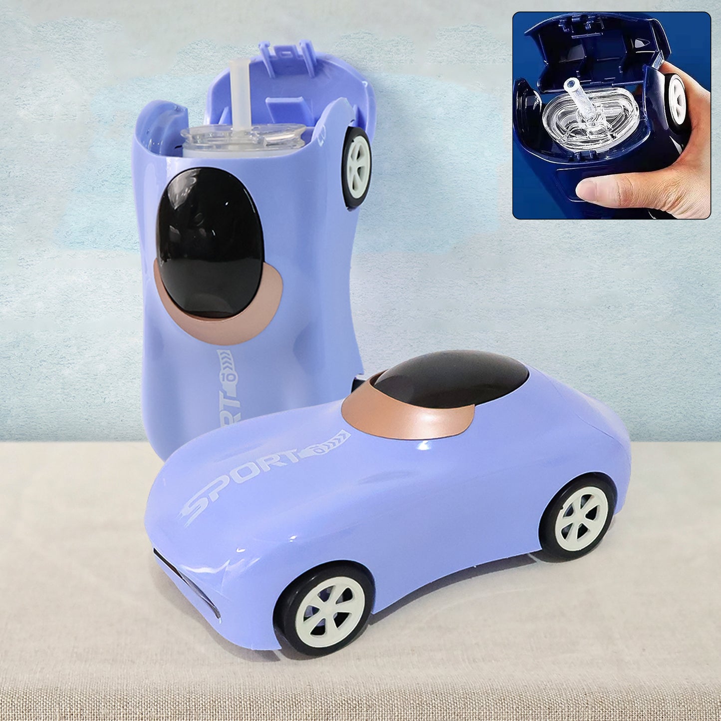 Car Shape Water Bottle With Built-in Straw 280ml (1 Pc)