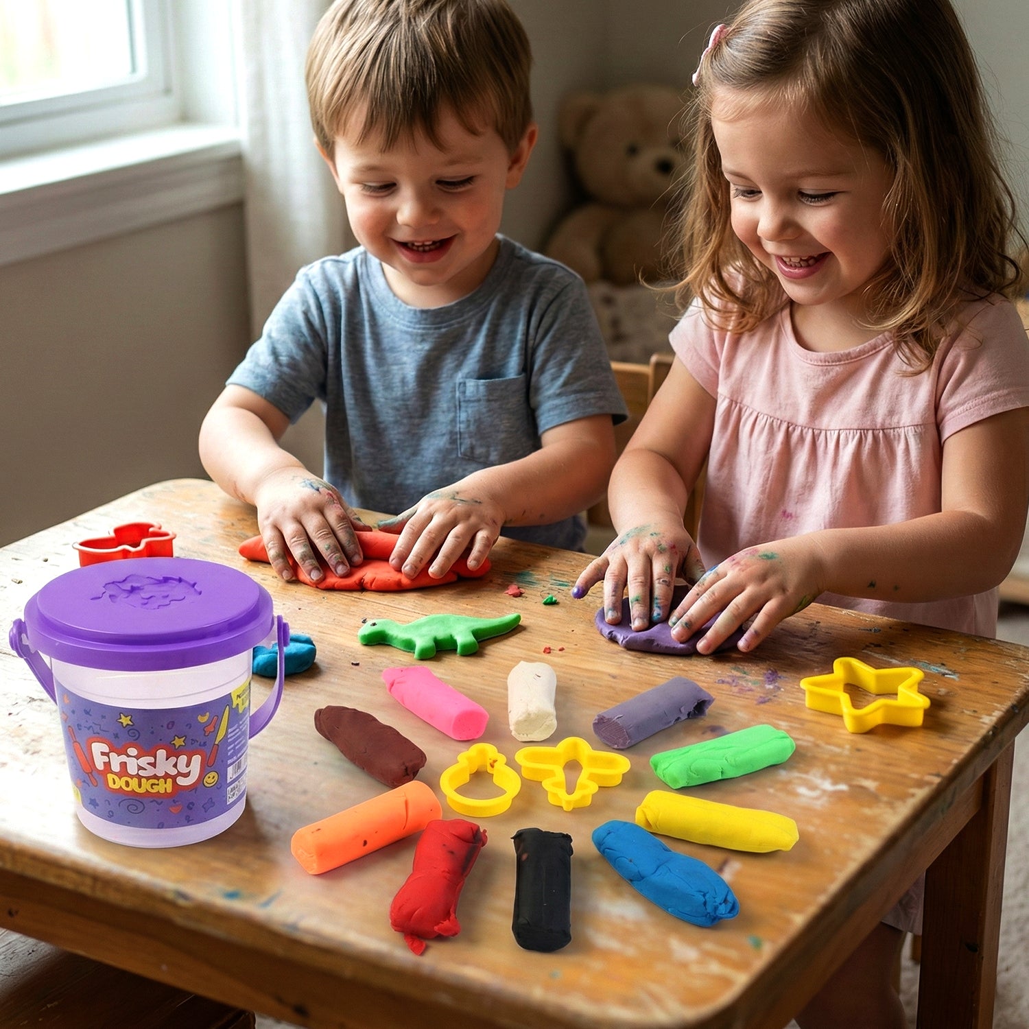 Frisky Dough Modelling Clay Set  12 Multicolor Dough Sticks With Shape Cutters