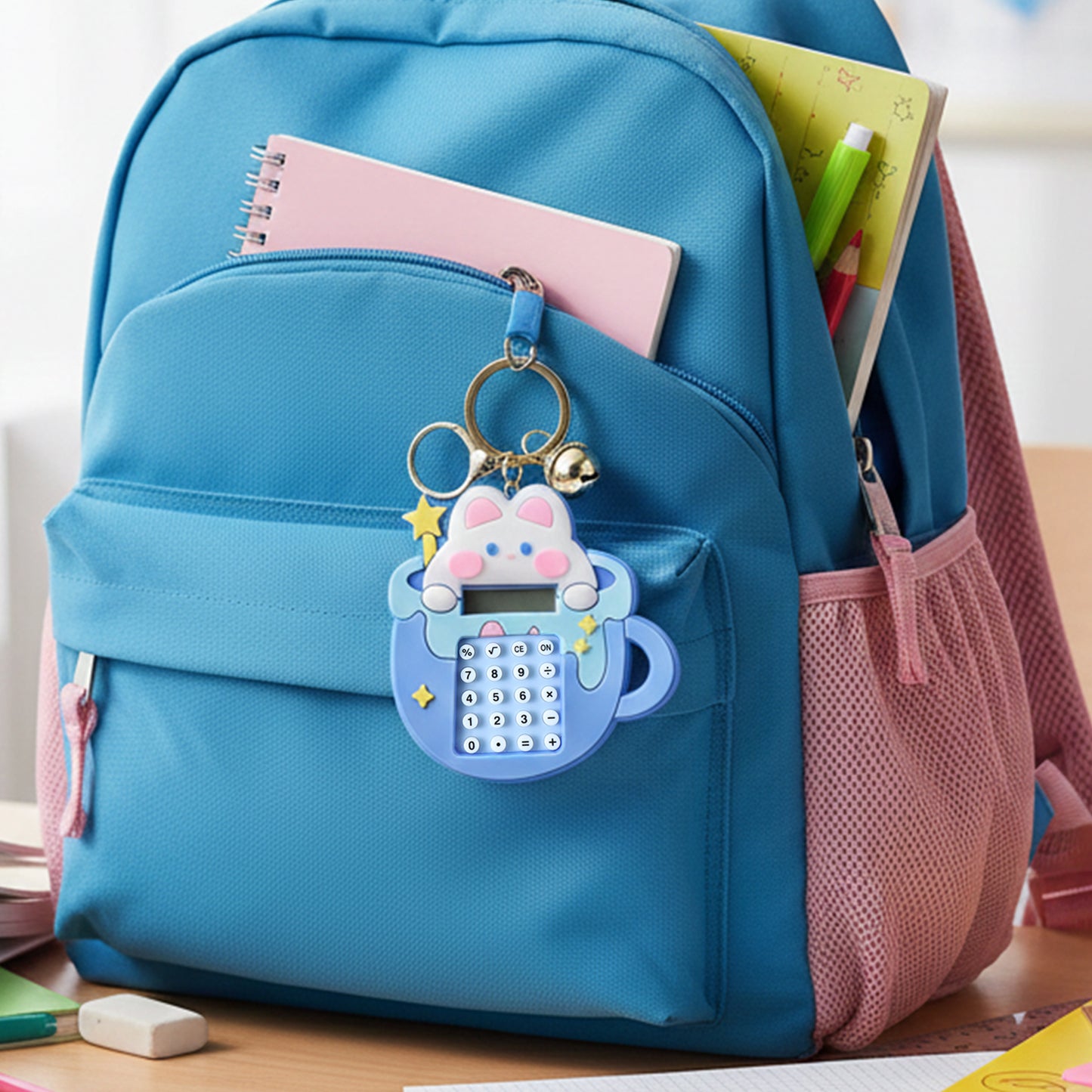 Cute Cartoon Bunny Calculator Keychain With Mini Digital Display (1 Pc)