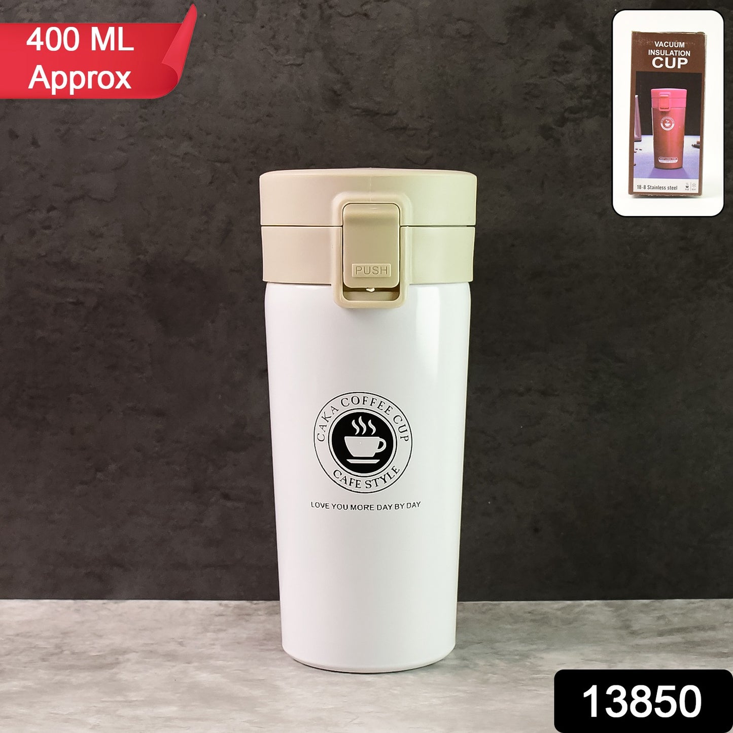Stainless Steel Vacuum Insulated Coffee Flask With Flip Lock Lid (400ml  1 Pc)
