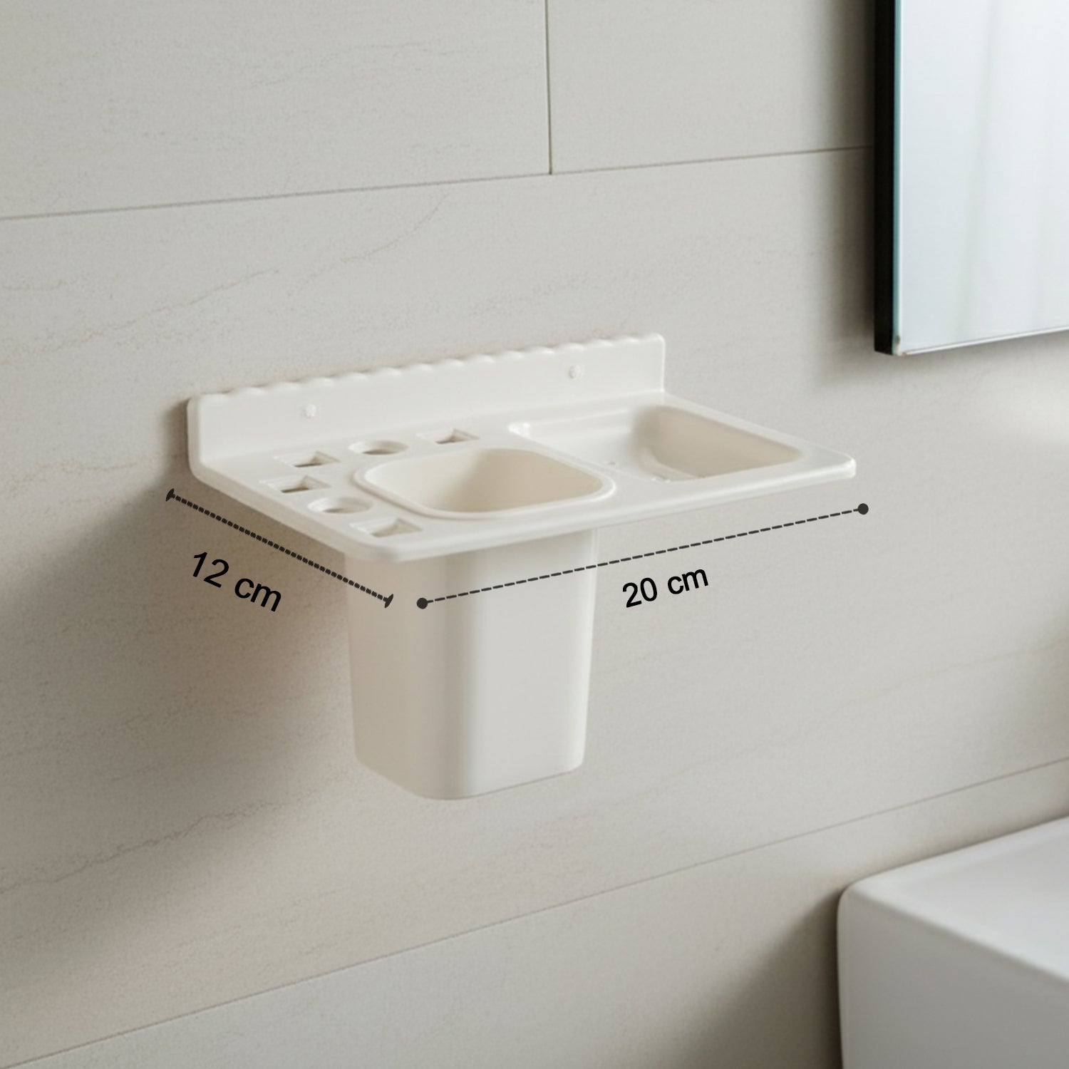 3in1 Wall Mounted Multi-compartment Toothbrush  Soap Holder With Cup (1 Pc)