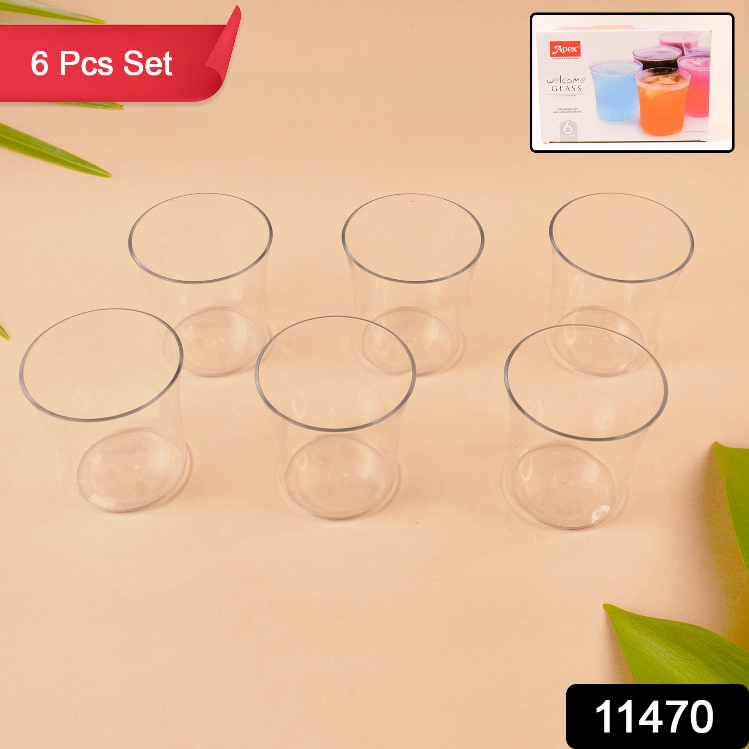 Apex Welcome Plastic Glass Set For Daily Use  Set Of 6