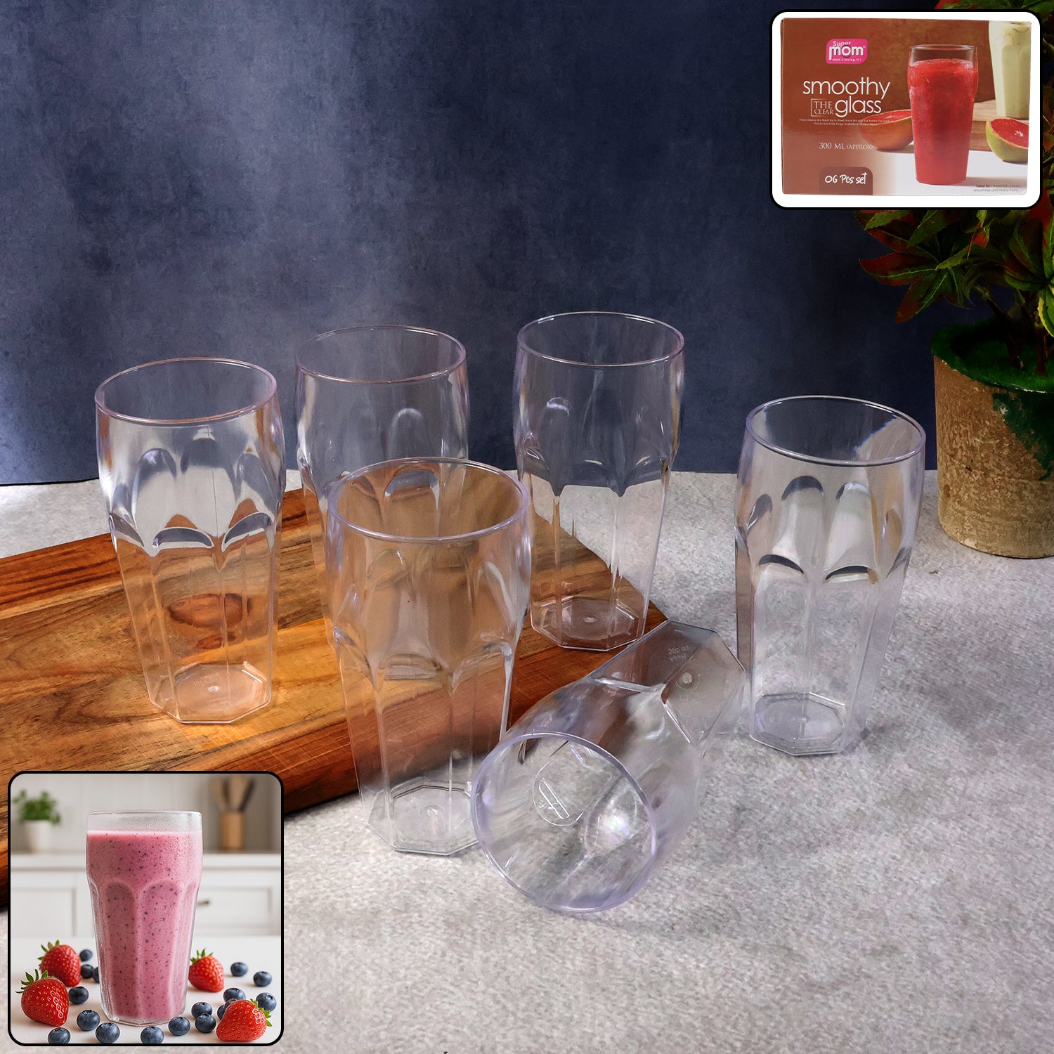 Supermom Transparent Smoothy Glass Set (Approx 300ml  6 Pc)