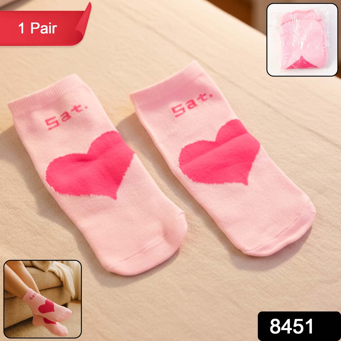Cute Heart Print Ankle-length Socks (1 Pair)