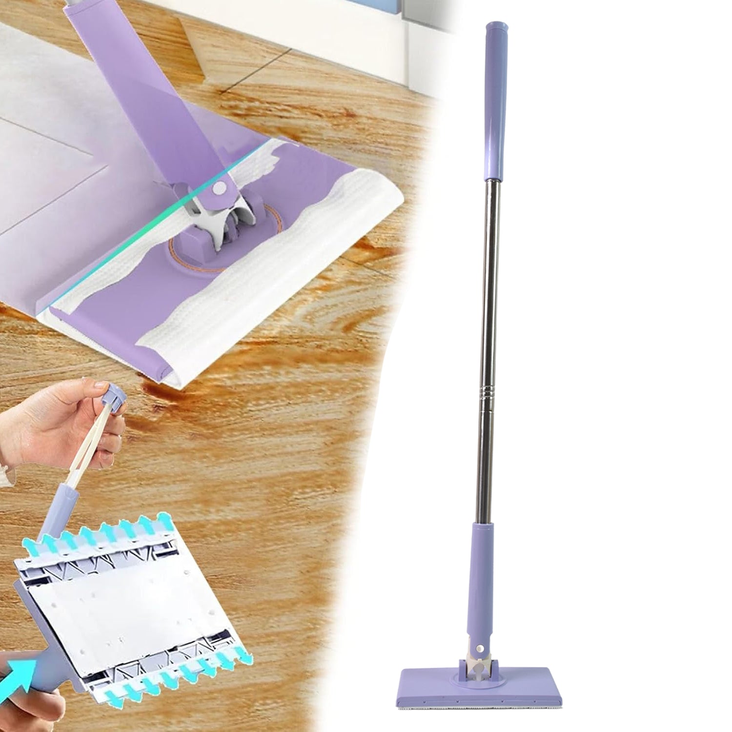 Automatic Cloth Changing Mini Mop With Push Pull Cloth Changing Handle (1 Pc)
