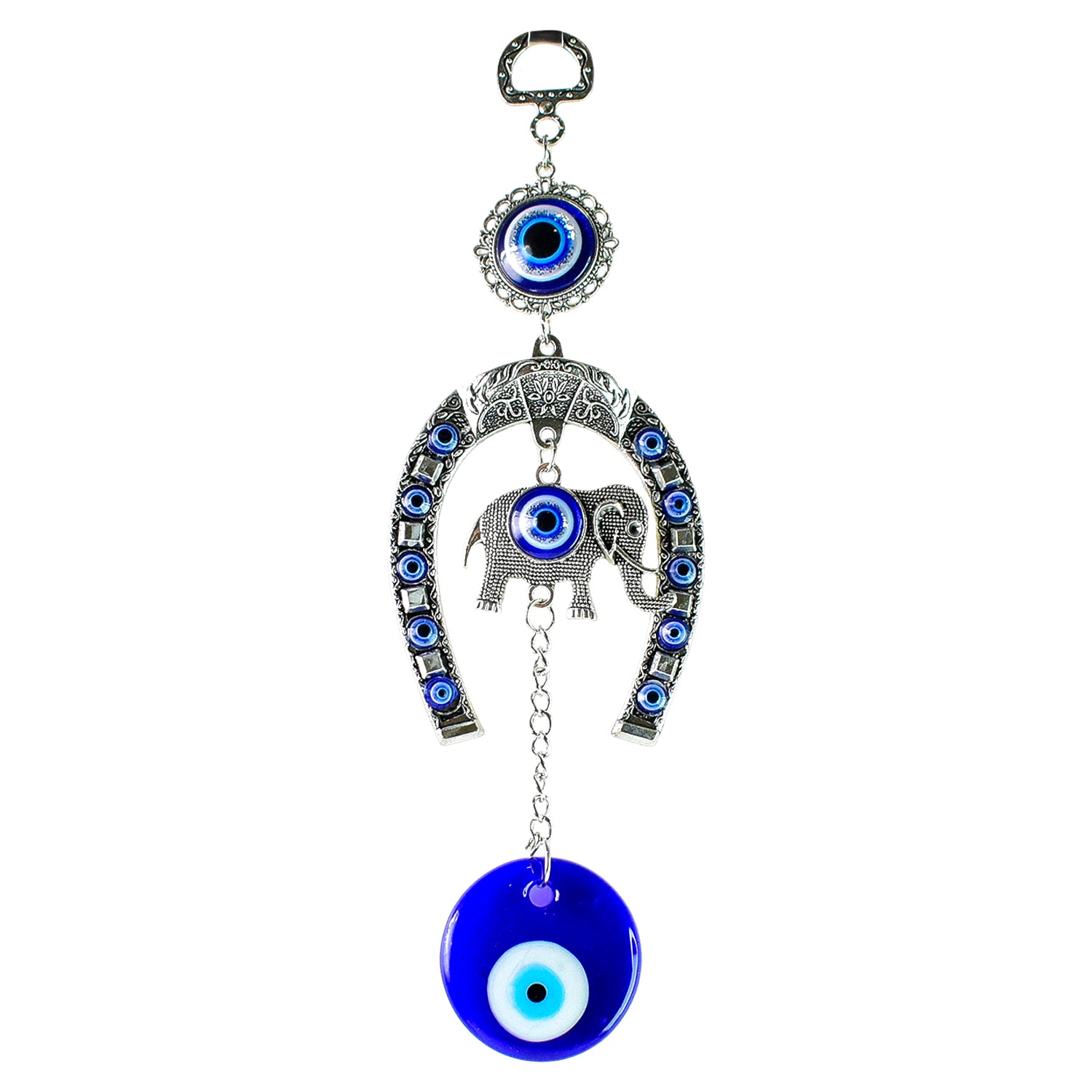 Decorative Evil Eye Hanging With Elephant And Horseshoe Motif  Wind Chime (1 Pc)