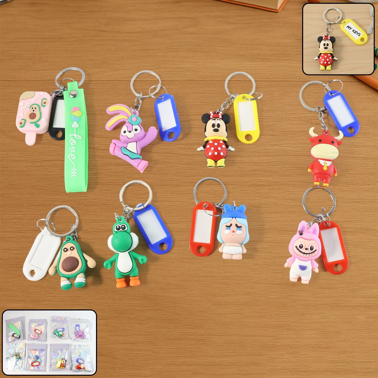 Cartoon Character Keychain With Name Tag (Mix Design 1 Pc)
