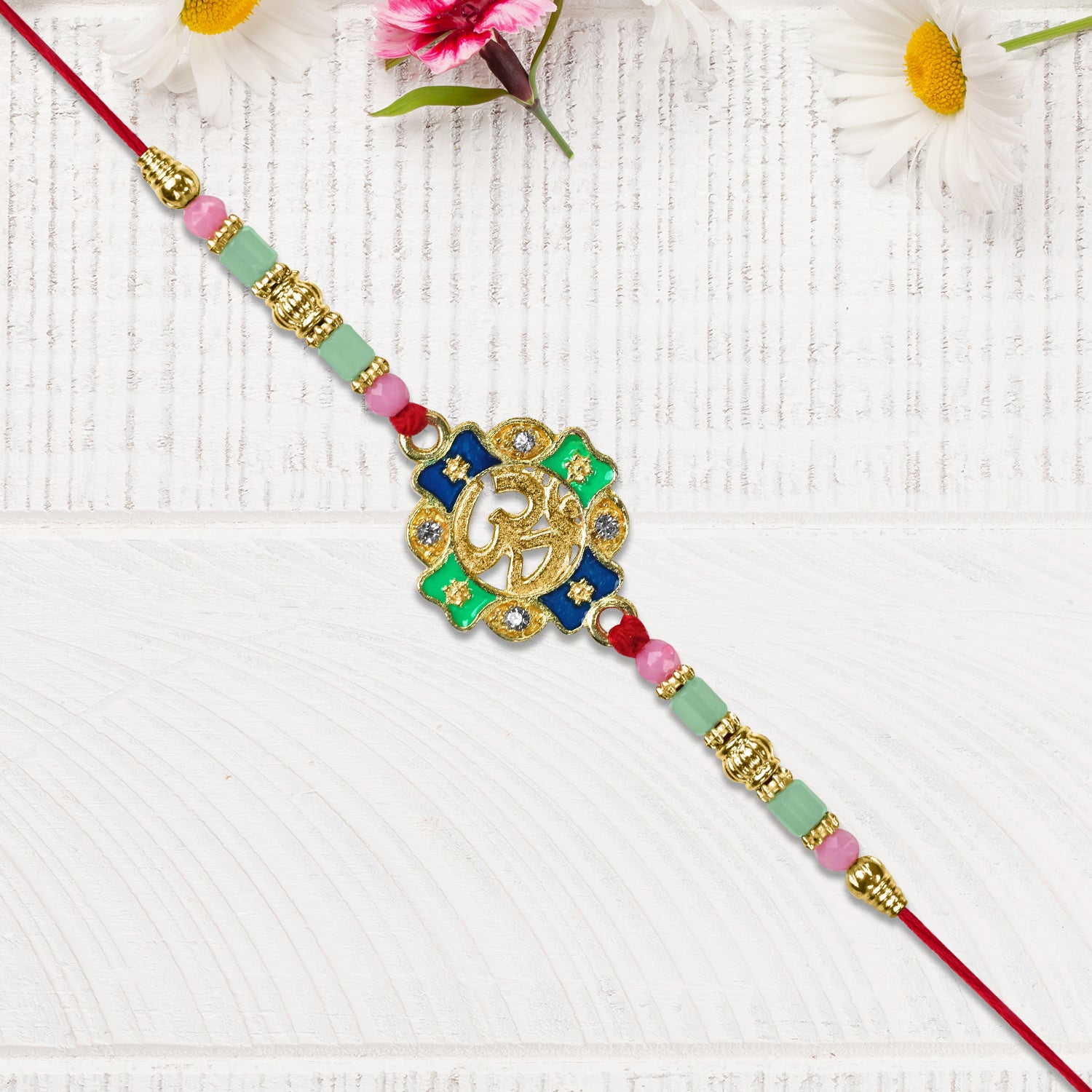 Om Rakhi With Colorful Beads