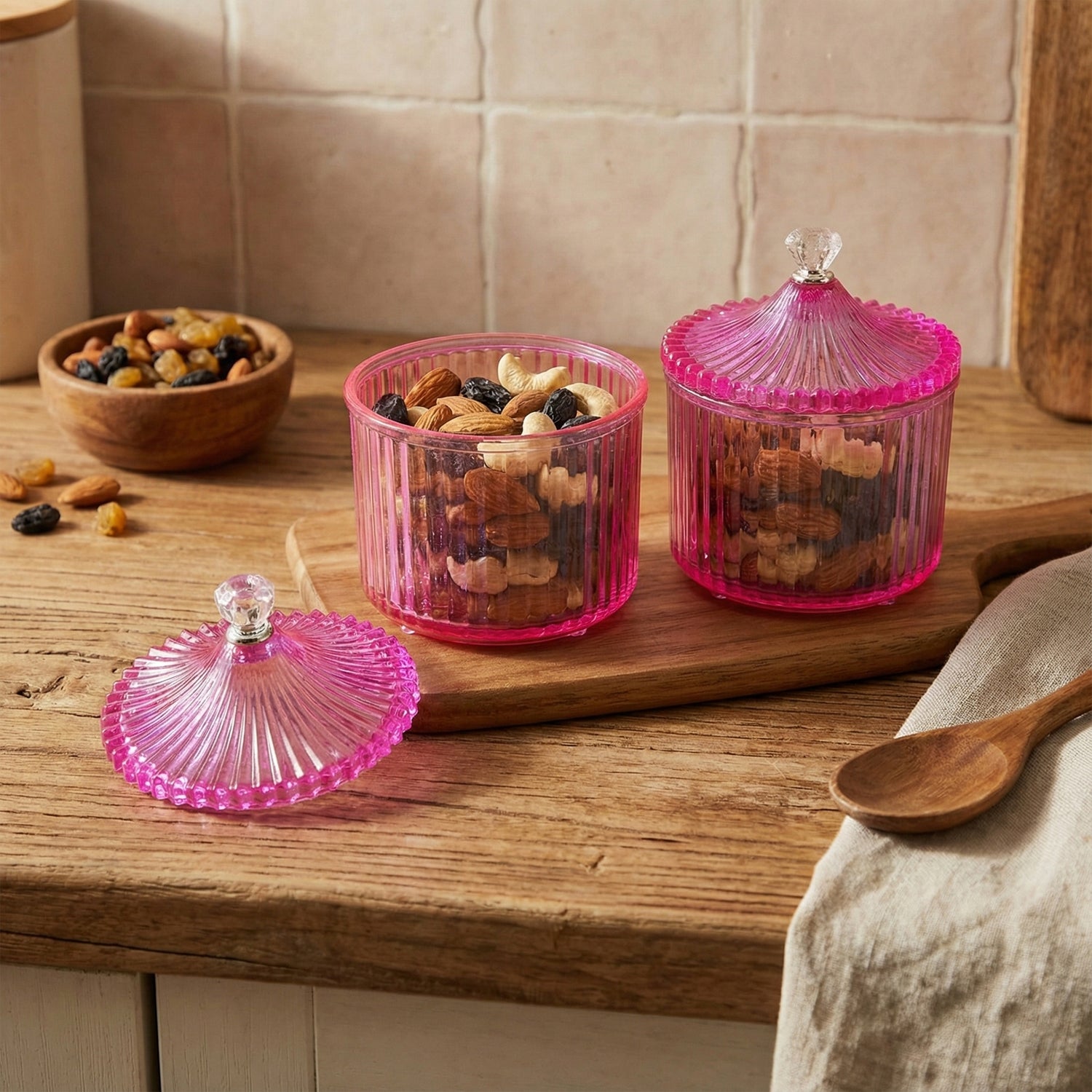 Plastic Luxury Transparent Dry Fruit Storage Jars  (2 Pc)