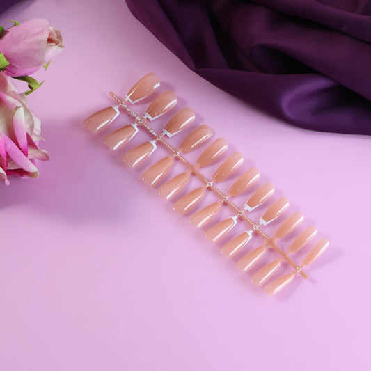 Elegant Nude Glossy Artificial Nail Tips Fake Nails (24 Pc Set)