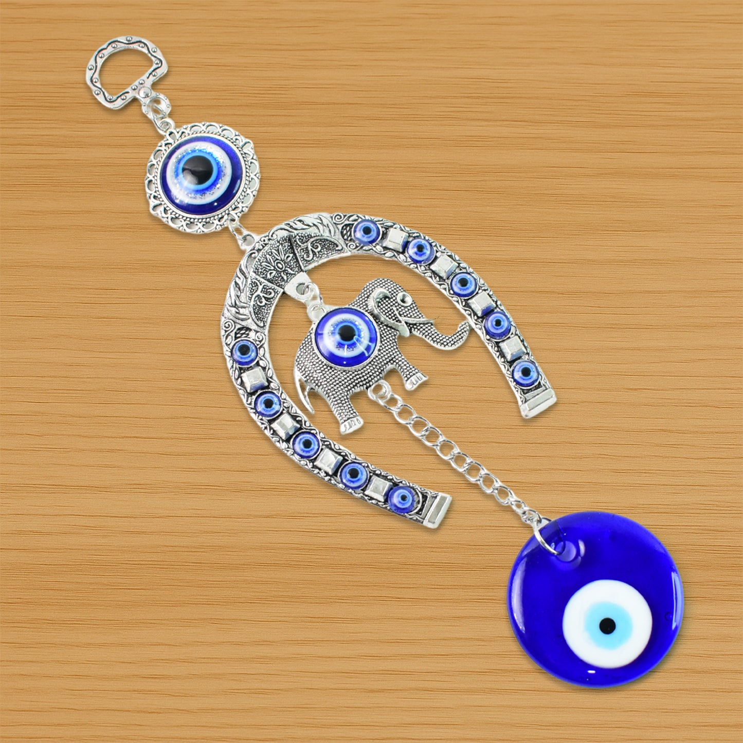 Decorative Evil Eye Hanging With Elephant And Horseshoe Motif  Wind Chime (1 Pc)