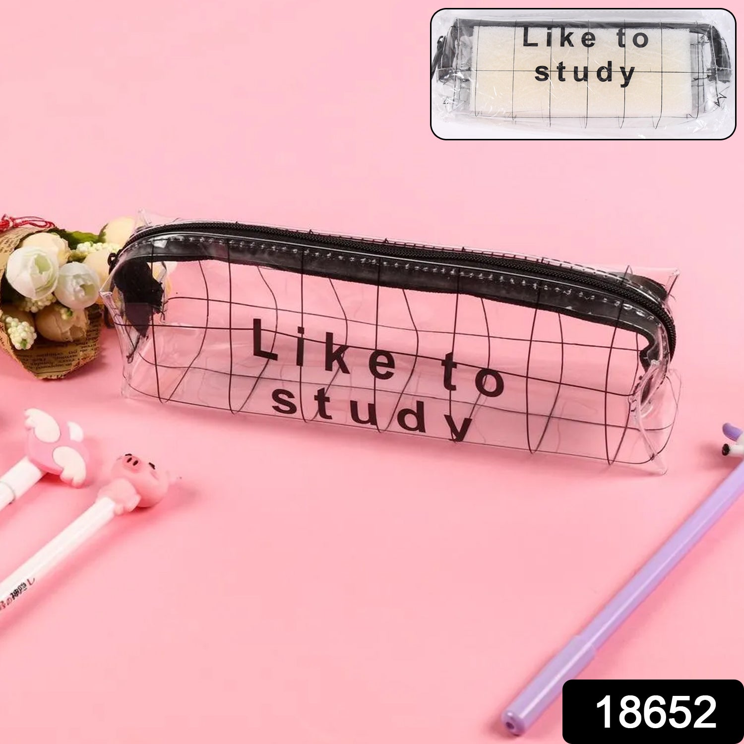 Plastic Transparent Pencil Pouch With Zipper (1 Pc)