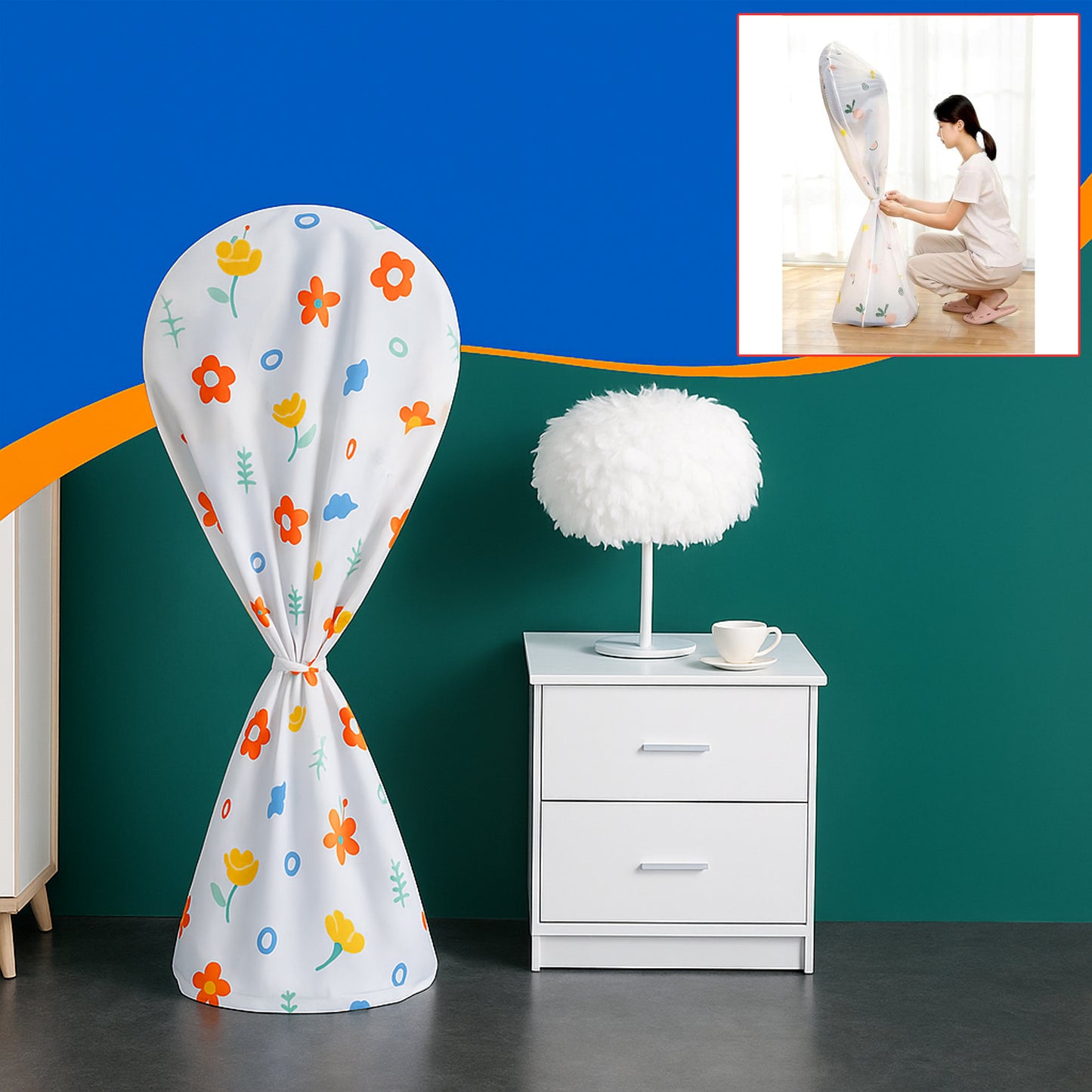 Flower-printed Fan Cover - 1 Pc 130x26 Cm