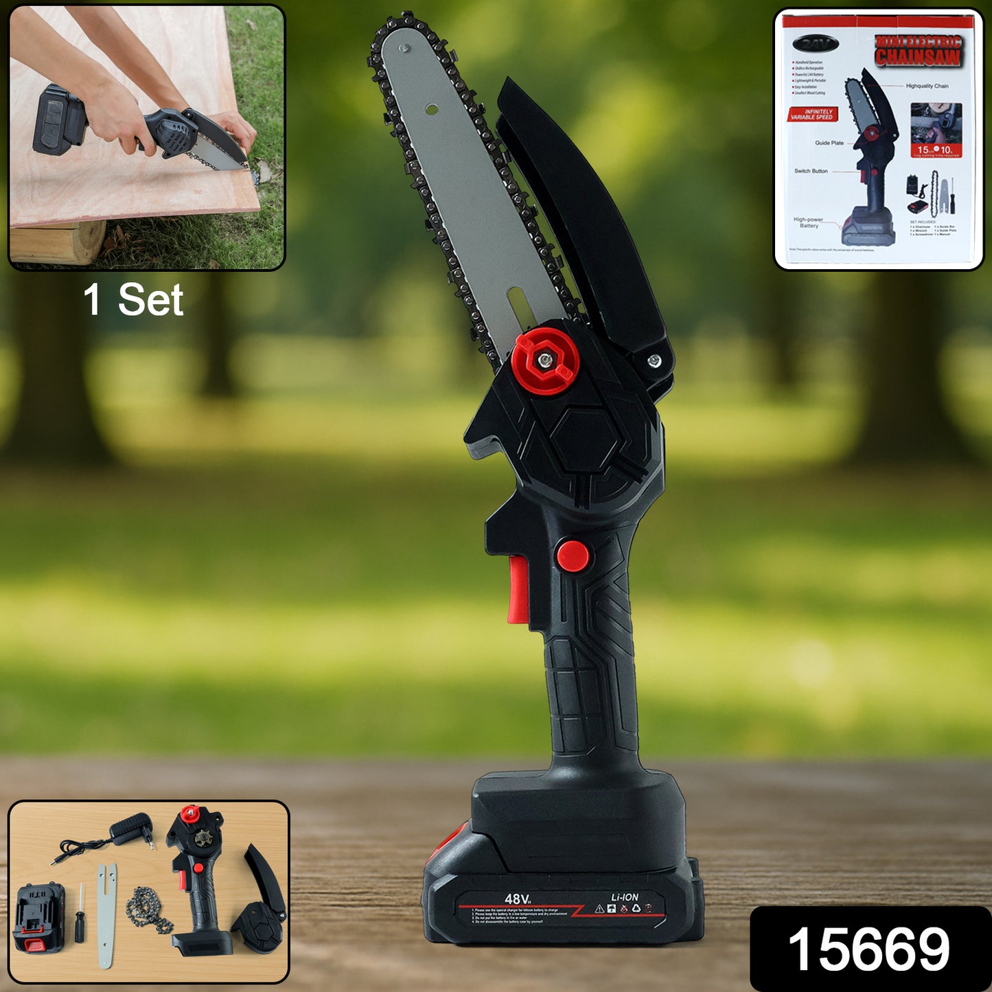 Cordless Mini Electric Chainsaw With Rechargeable Battery (1 Set)