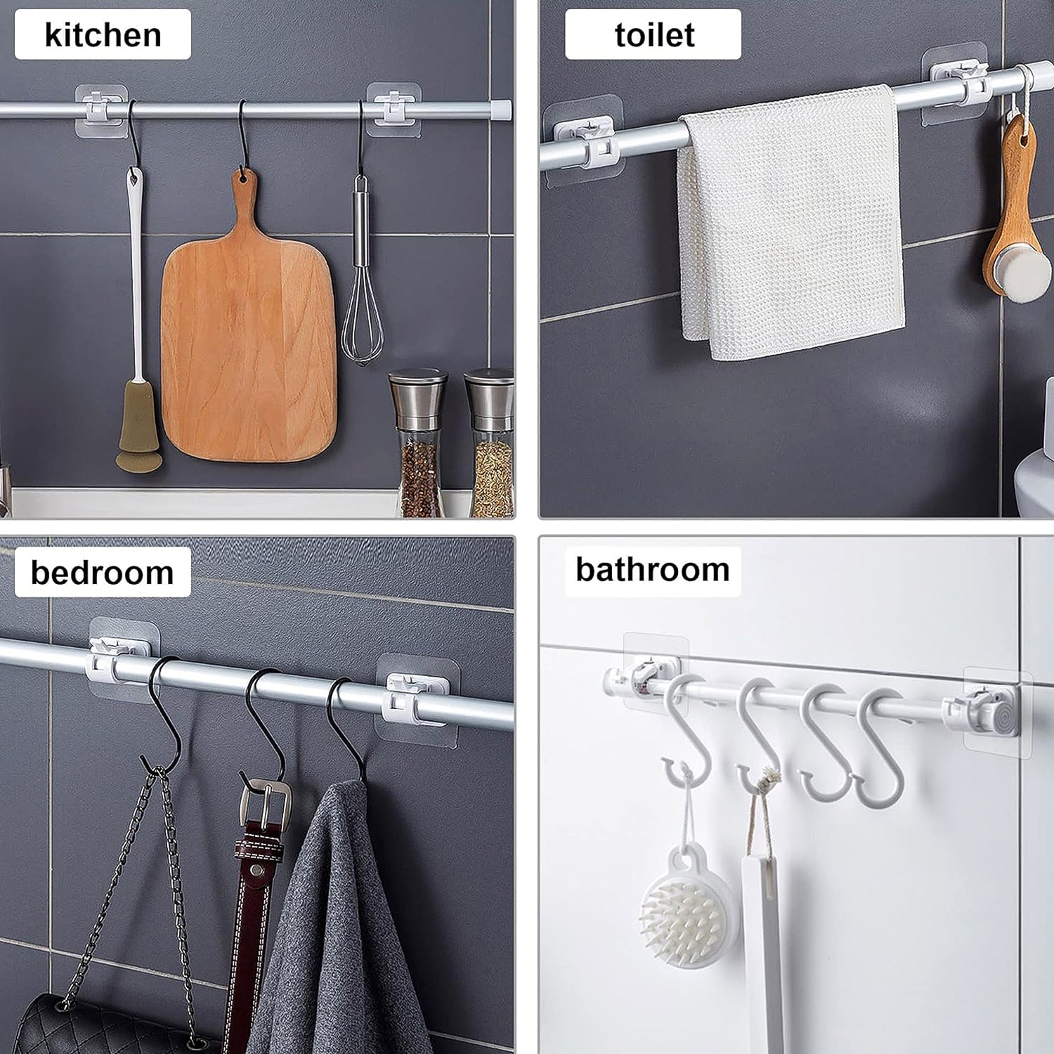 Multipurpose No-drill Wall Mounted Adhesive Towel Rod Holder (1 Pc)