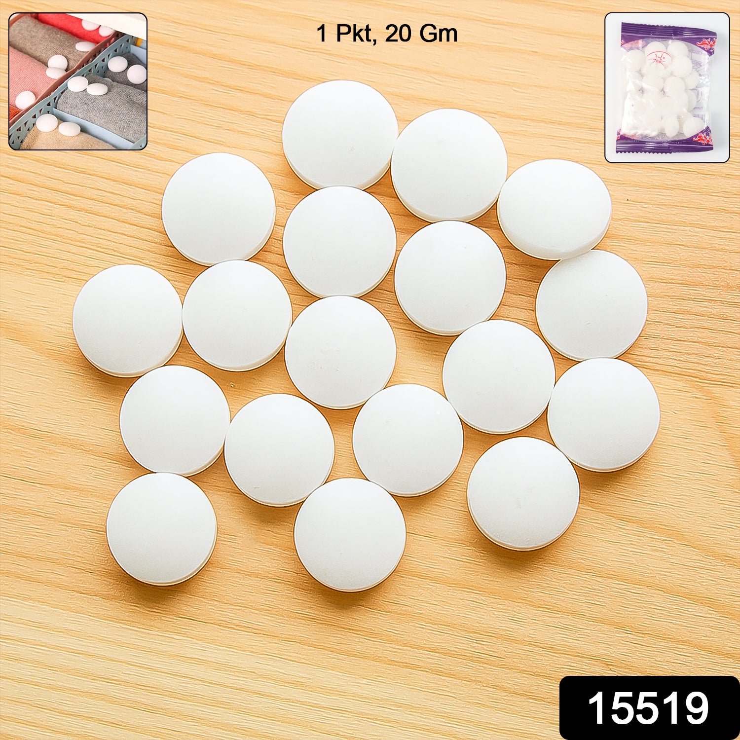 Premium Naphthalene Mothballs  Cupboard Deodorizer Tablets (1 Packet  20 Gm)
