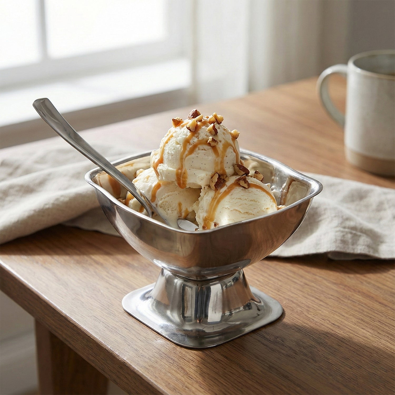 Premium Stainless Steel Ice Cream Cup With 6 Spoon Set (6 Pc Set)