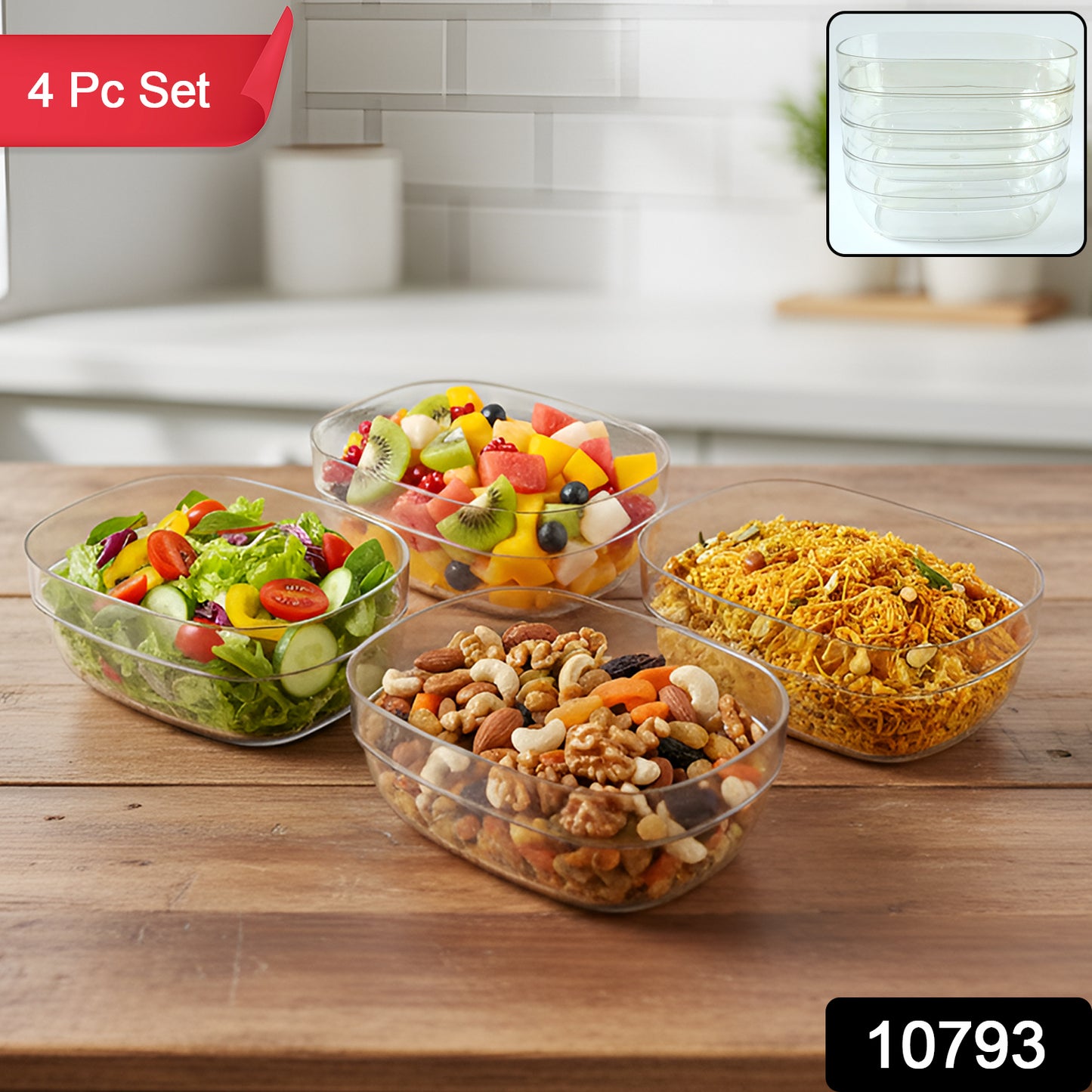 Transparent Multipurpose Serving Bowl Set (4 Pc Set)