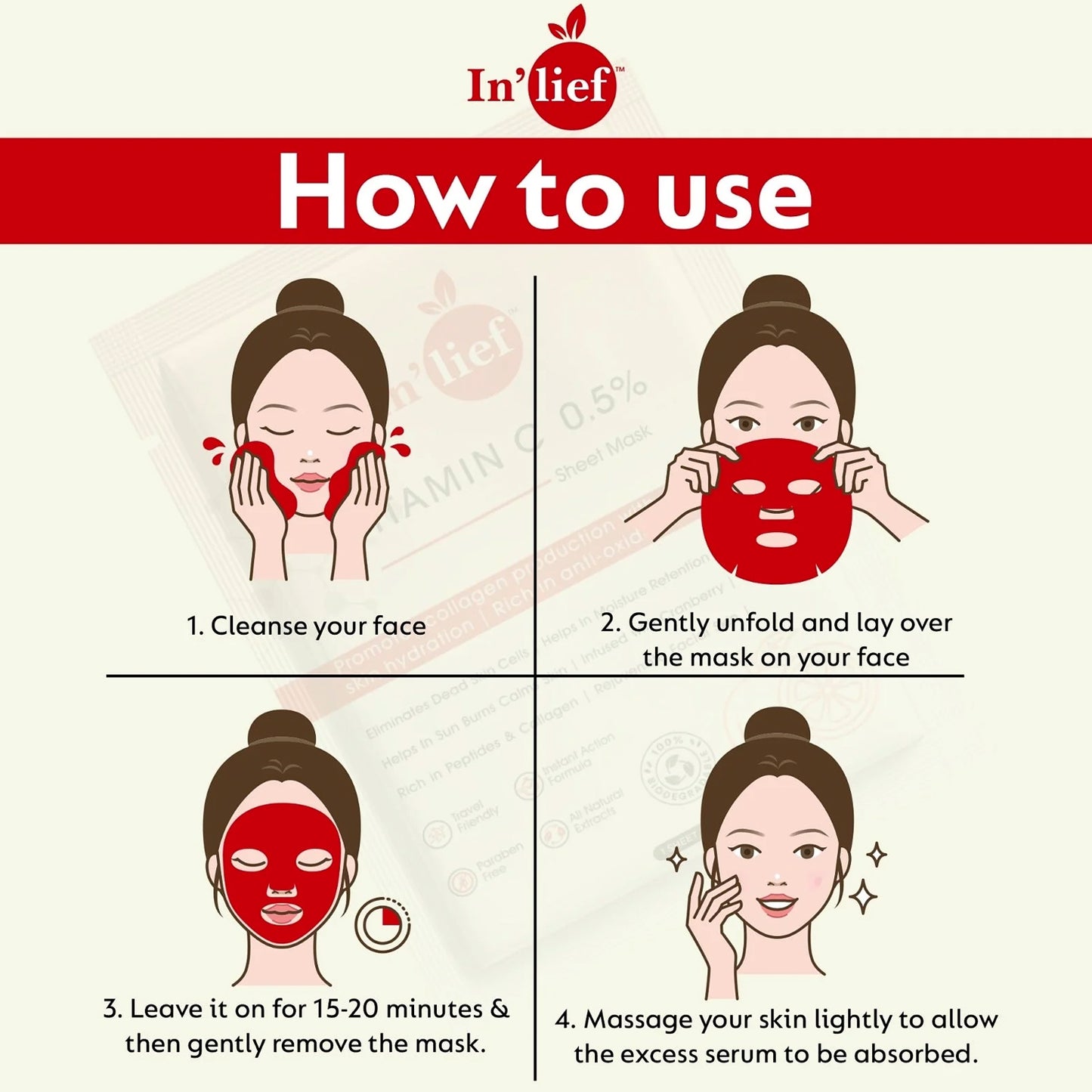Inlief Vitamin C 0.5 Hydrating  Brightening Facial Sheet Mask (1 Pc)