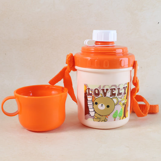 Lovely Cartoon Printed Plastic Cup With Lid (Approx. 350 Ml 1 Pc)
