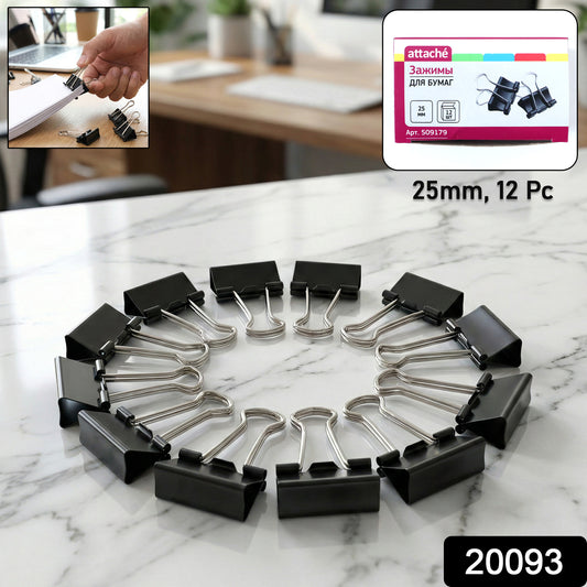 25mm Black Binder Clips (12 Pc)