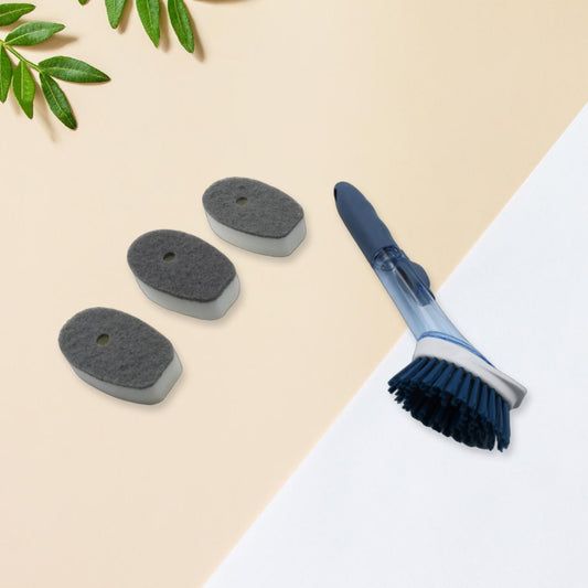 1271c Mix Color Dish Scrubber With Soap Dispenser Soap Dispensing Dish Brush Set Dishwashing Brushes Kitchen Scrub Dish Wand For Dishes Sink Pot Pan Cleaning And Washing1 Handle3refill Replacement Head