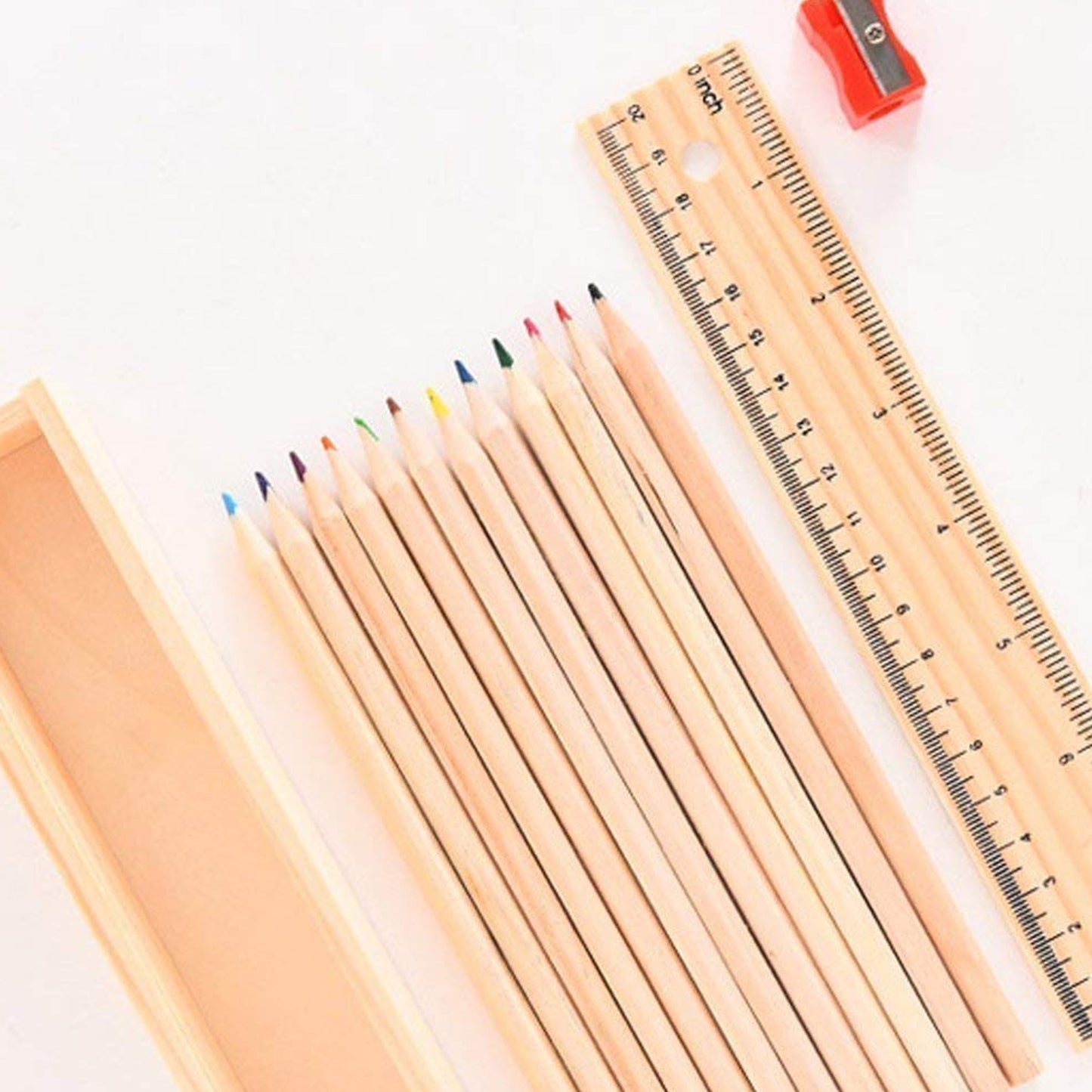 4726 Colorful Wooden Pencil Set With Pencil Box Ruler Sharpener For For Kids Artist Architect