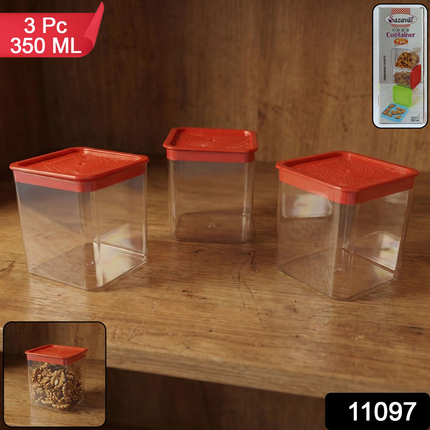 3 Piece Airtight Food Storage Container Set (1 Set  350 Ml)