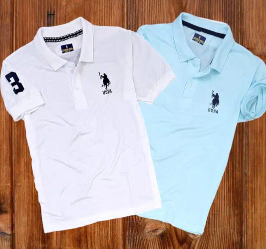 Polo Neck T-Shirt for Men (Pack of 2) (Sky Blue & White, XXL)