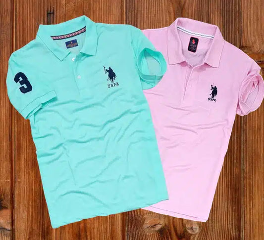 Polo Neck T-Shirt for Men (Pack of 2) (Sky Blue & Pink, XXL)
