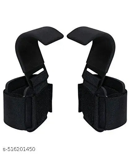 Weight Lifting Hooks Hand Grip Wrist Straps for Deadlift Powerlifting Pull up bar Solid Steel Thick Padded Neoprene (Set of 2 PC straps)
