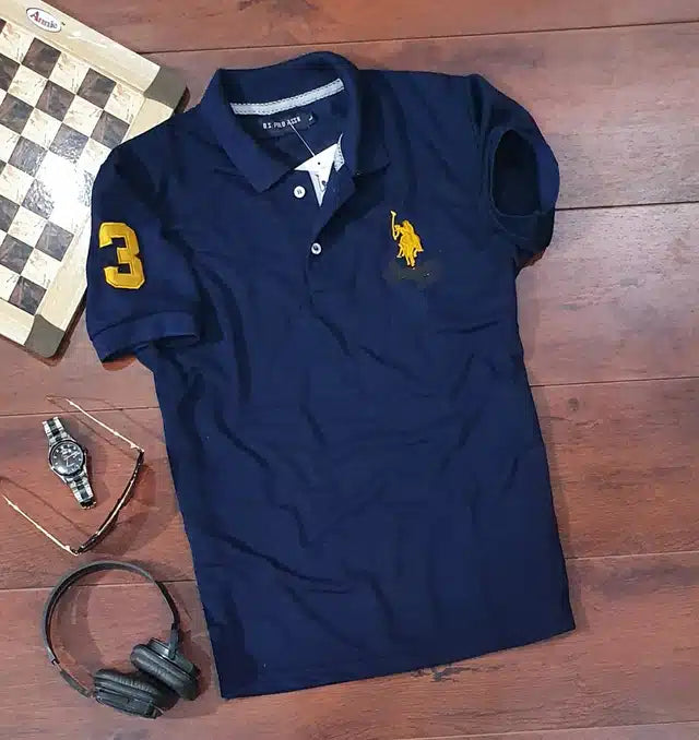 Half Sleeves Casual T-shirt for Men (Navy Blue, M)