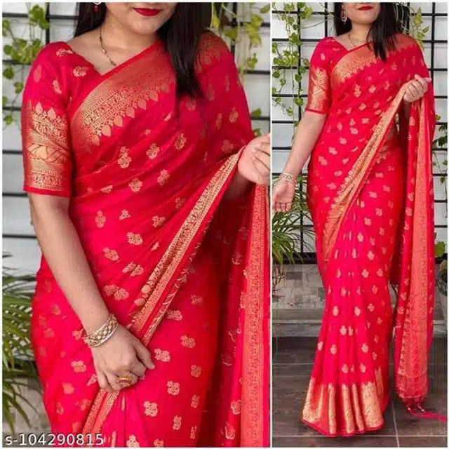 Jacquard Saree For Women (Brown, 6.3m)