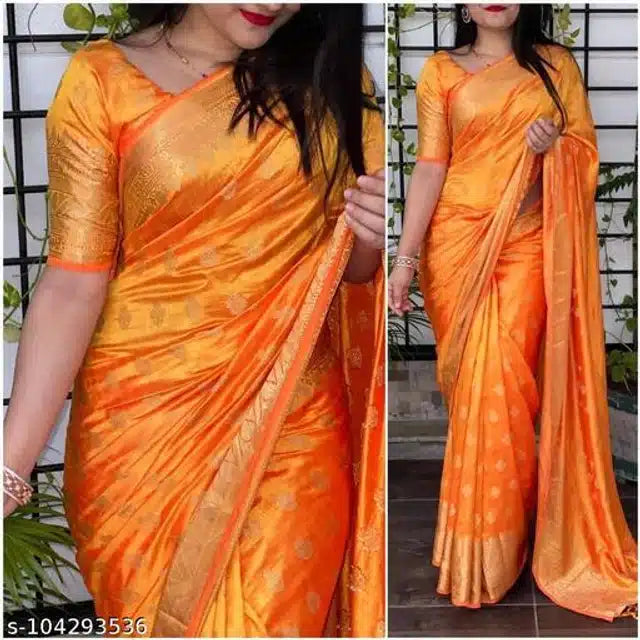 Banarasi Silk Saree With Blouse For Women (Dark Purple, 6.3M)