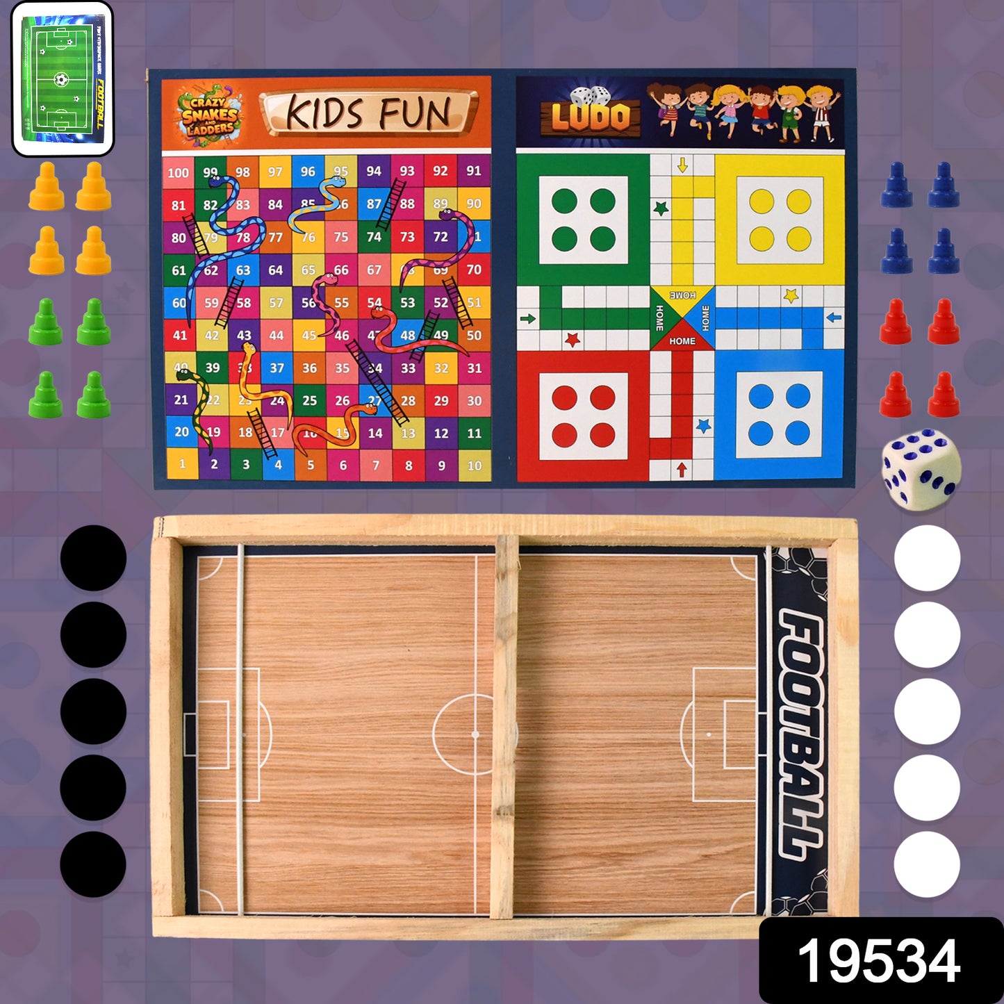 Wooden Board Game Set  Ludo Snakes  Ladders And Desktop Football (3-in-1)