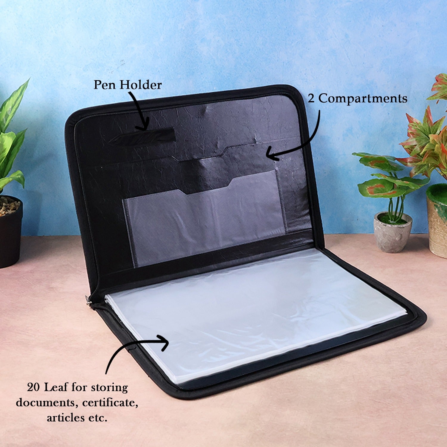 Aerotix A4 Portfolio File Zipper  20 Leaf Professional Document Organizer Folder