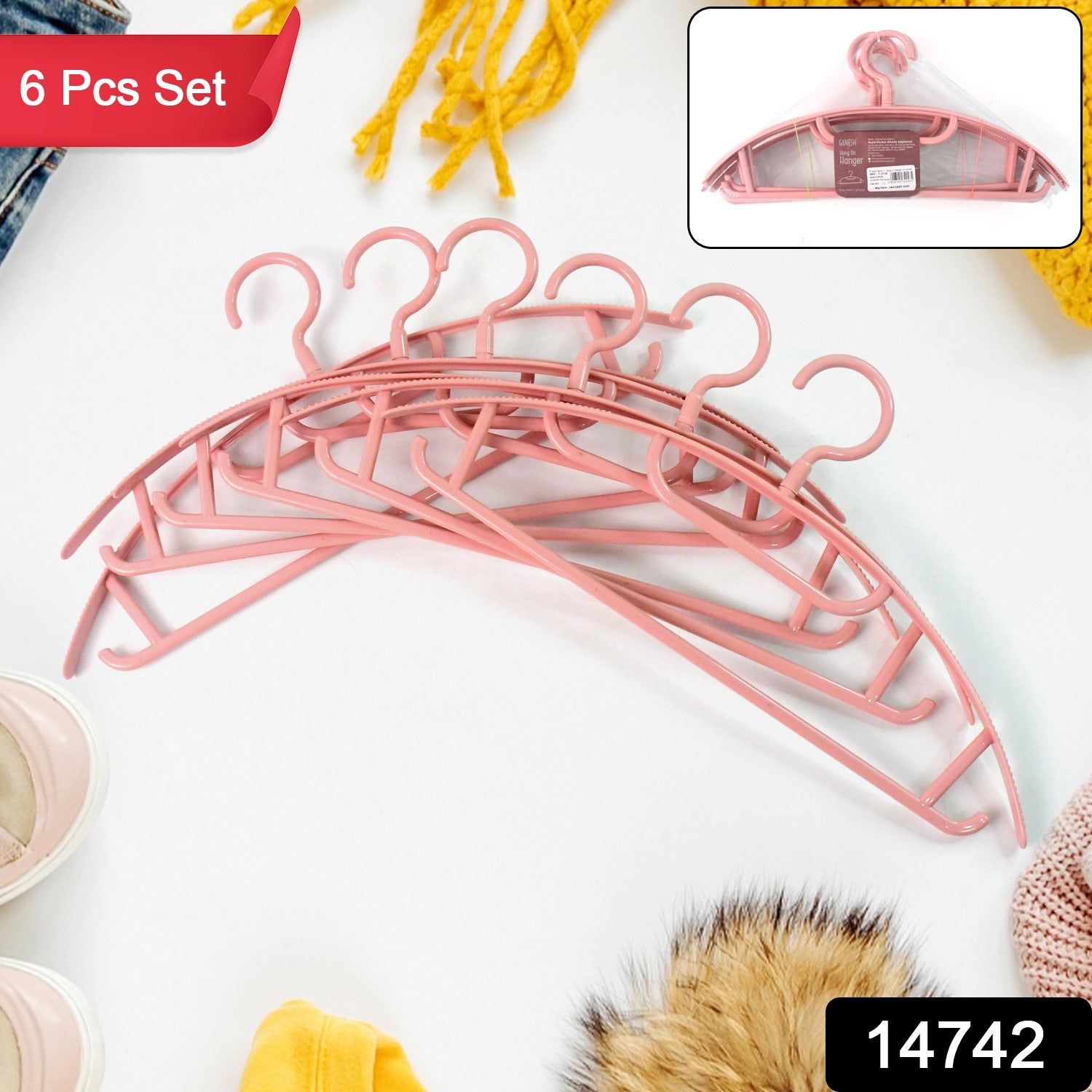 Ganesh Set Of 6 Durable Plastic Cloth Hangers