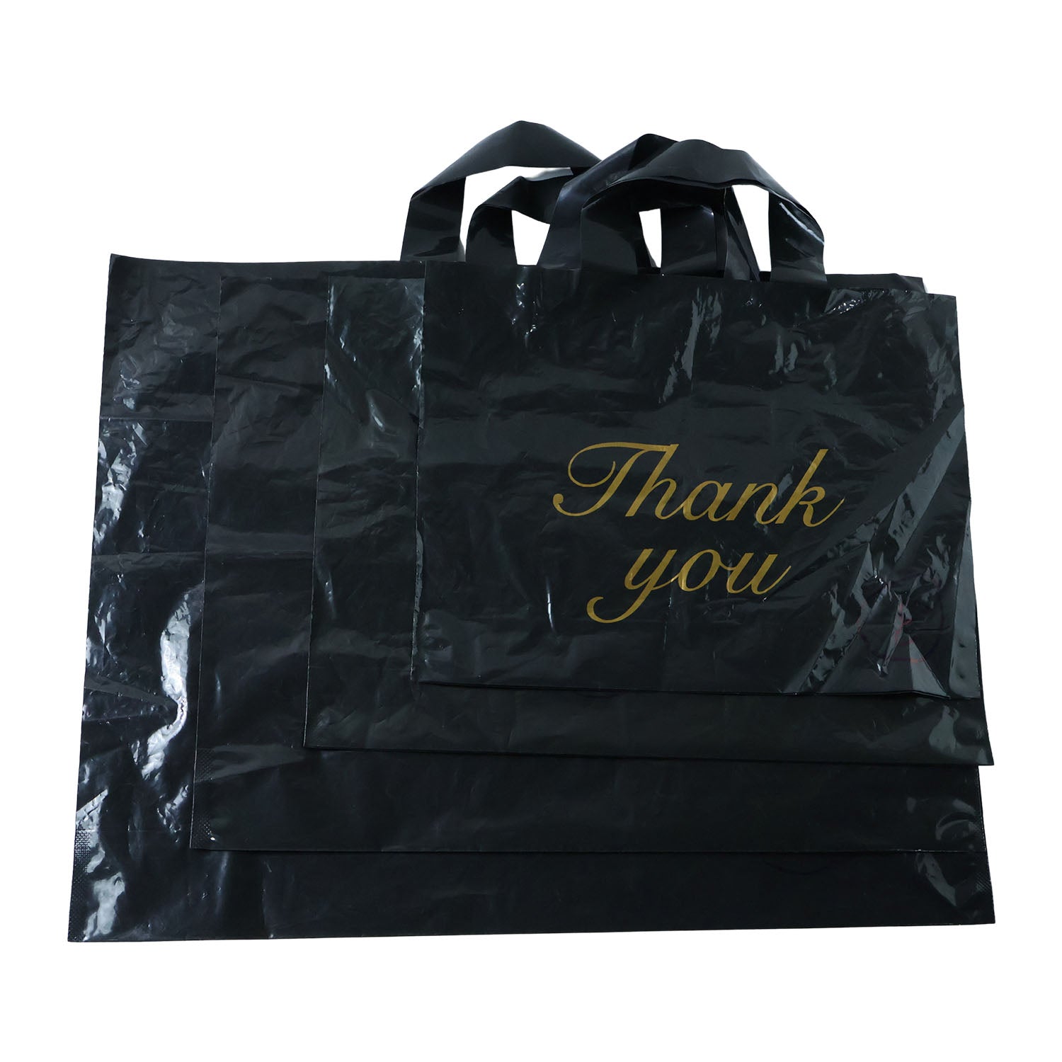 Black Thank You Printed Carry Bags Mix Size (4 Pc Set)
