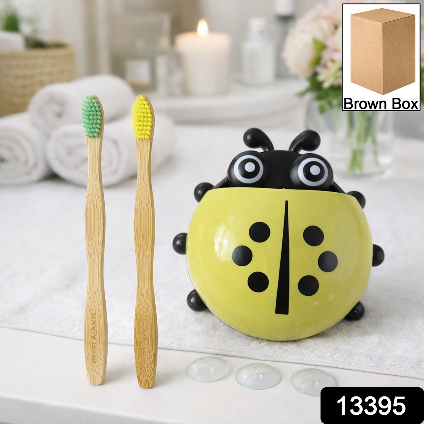 Cute Ladybug Toothbrush Holder With Toothbrush Combo Set
