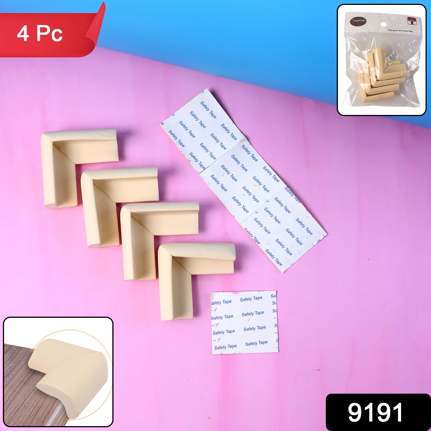 4 Pc Soft Foam Table Corner Protectors Set With Safety Tape