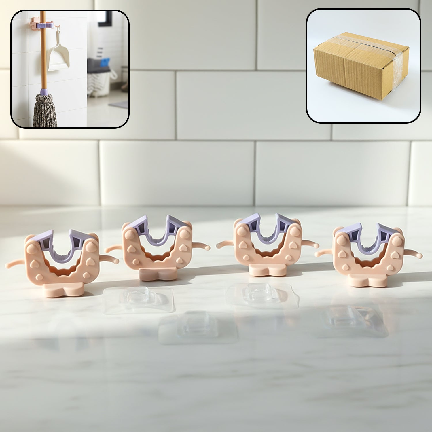 Wall Mounted Broom  Mop Holder Clips (4 Pc Set)